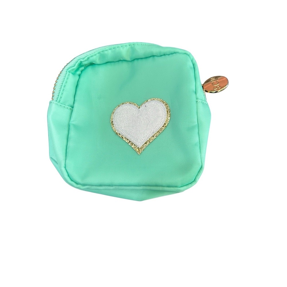 Stoney Clover Mint Color Small Tote Gold Zipper With White Heart Zip Closure EUC